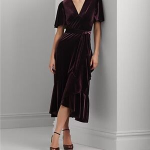 NWT Lauren Ralph Lauren Purple Velvet Midi Dress Size 16